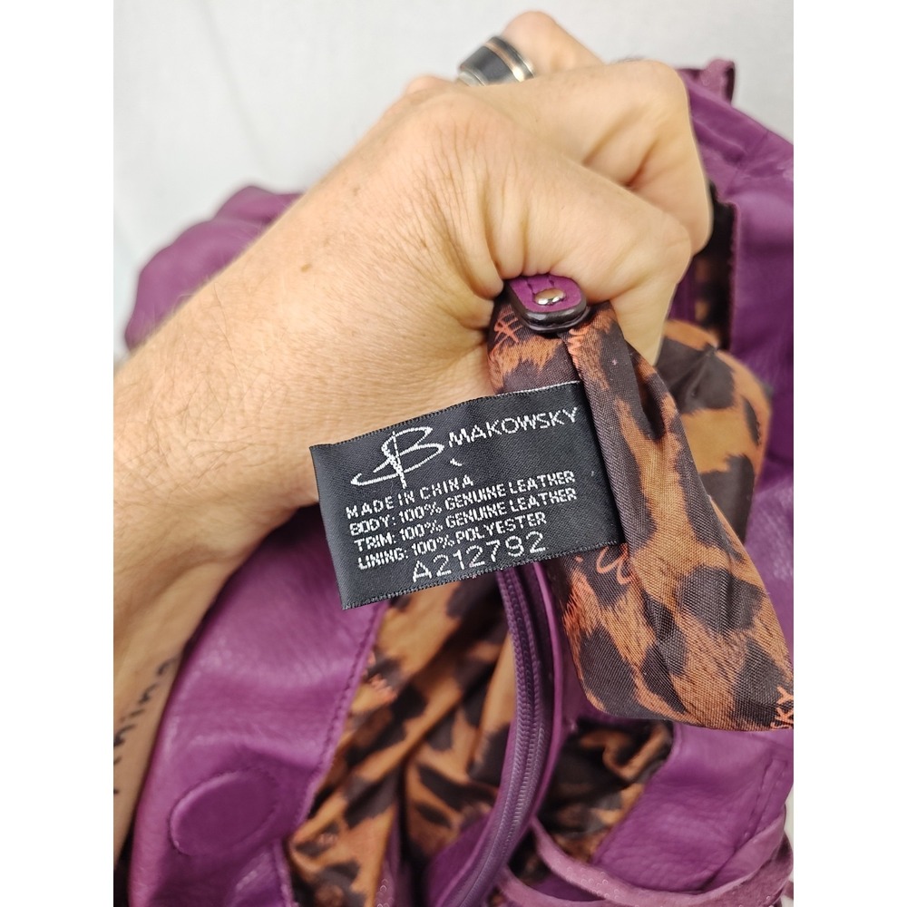 B. Makowsky Cabernet Purple Leather Fringe Tote Bag Hobo Purse NWT A212792 - Picture 15 of 16